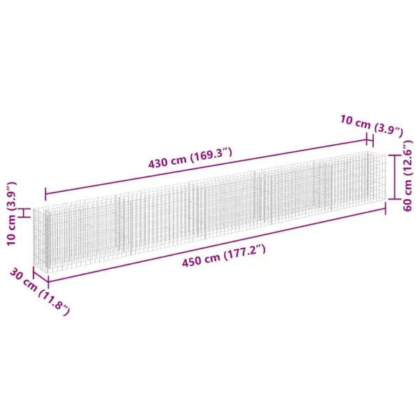 Gabioon-taimelava aeda, tsingitud teras, hõbedane, 450 x 30 x 60 cm – 7