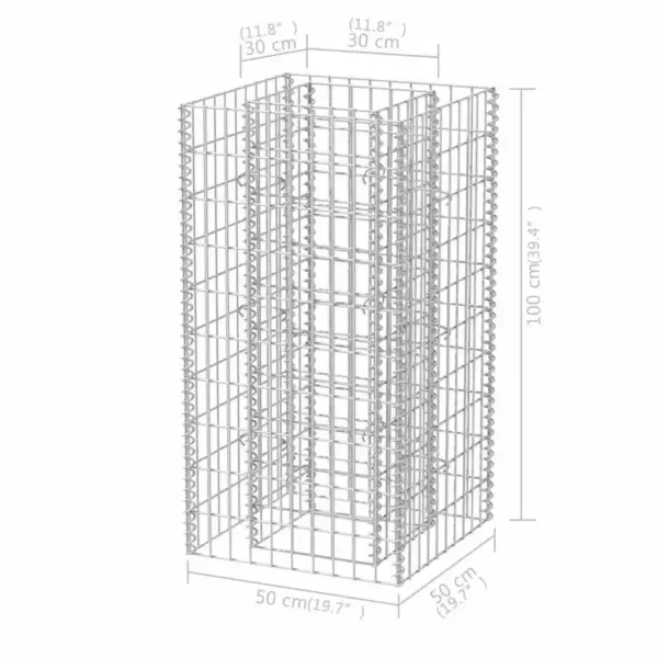 Gabioon-taimelava tsingitud terasest, hõbedane, 50 x 50 x 100 cm – 7
