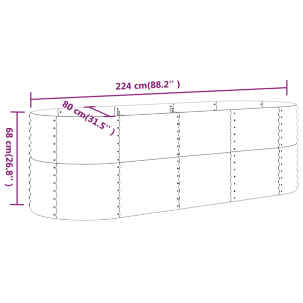 Ovaalne galvaniseeritud terasest aia taimelava, hõbedane, 224 x 80 x 68 cm – 6