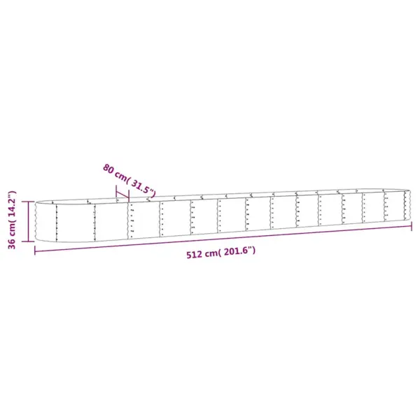 Ovaalne aia taimelava galvaniseeritud terasest, antratsiithall, 512 x 80 x 36 cm – 6