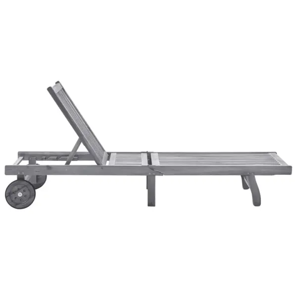 Hall akaatsiapuidust päevitustool rattaste ja istmepadja­ga, 200 cm – 2