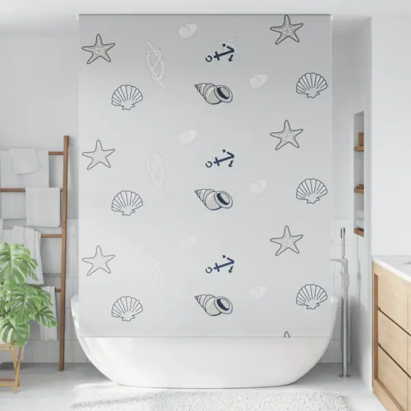 Veekindel duširull-ruloo meretähe mustriga, hall PEVA, alumiiniumsiin, ketiülekandega, 160 x 240 cm – 2