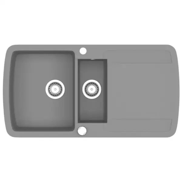 Kahe valamukausiga graniitkomposiit köögivalamu, hall, 960 x 500 mm – 2