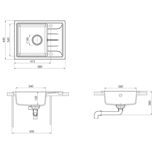 Hall graniitkomposiit köögivalamu ülevooluavaga, kuivatuspinnaga, pealtpaigaldatav, 580 x 440 mm – 8