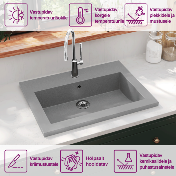 Hall pealtpaigaldatav graniitkomposiitvalamu ülevooluga, 600 x 450 x 120 mm – 9