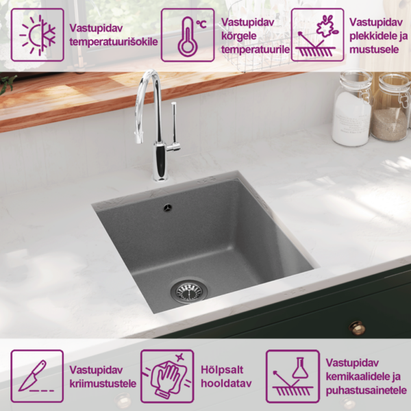 Ühepoolne hall graniitköögivalamu aluskinnitusega, 420 x 460 mm – 9