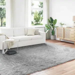 Pehme kõrge karvaga kunstlambanaha vaip Tafalla, hall, 240 x 340 cm, polüester