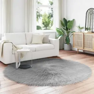 Ümmargune kunstlambanaha vaip Tafalla, hall, Ø 200 cm, polüester