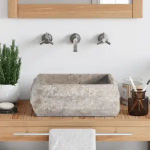 Hall ruudukujuline marmorist valamu, 30 x 30 x 13 cm