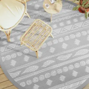 Ümmargune hall õuevaip ARAKIL, jacquard-mustriga, polüpropüleen, Ø 200 cm