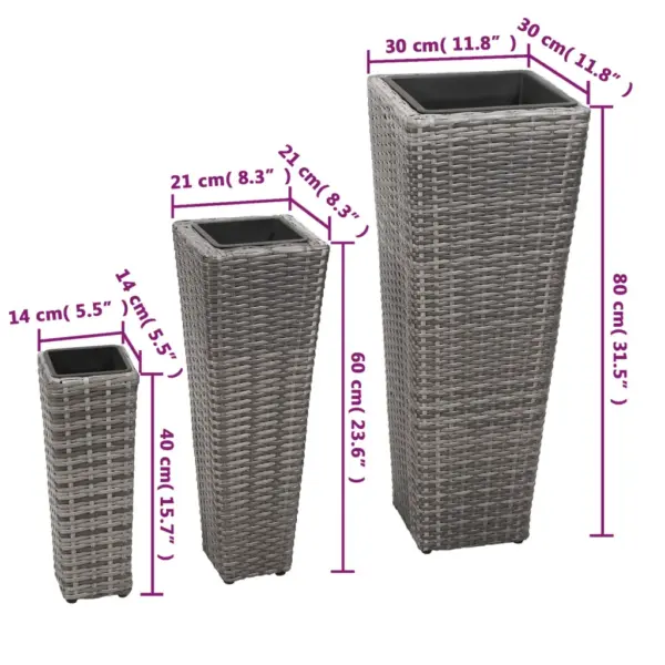 Hall polürotangist taimekastide komplekt, 3 tk, eemaldatavate sisepottidega – 8
