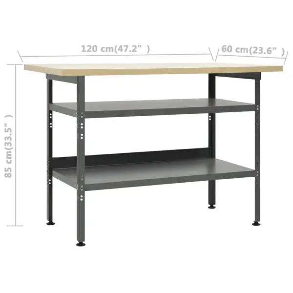 Tööpink 2 reguleeritava riiuliga, hall, 120 x 60 x 85 cm, 300 kg – 6