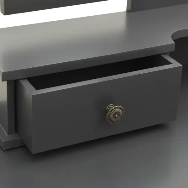 Tualettlaud taburetiga, hall Paulownia puidust, 3-osalise peegliga, 100 x 40 x 146 cm – 9