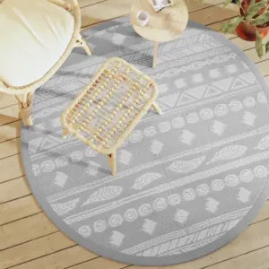 Ümberpööratav hall õuevaip ARAKIL, jacquard-mustriga, Ø 160 cm, polüpropüleen