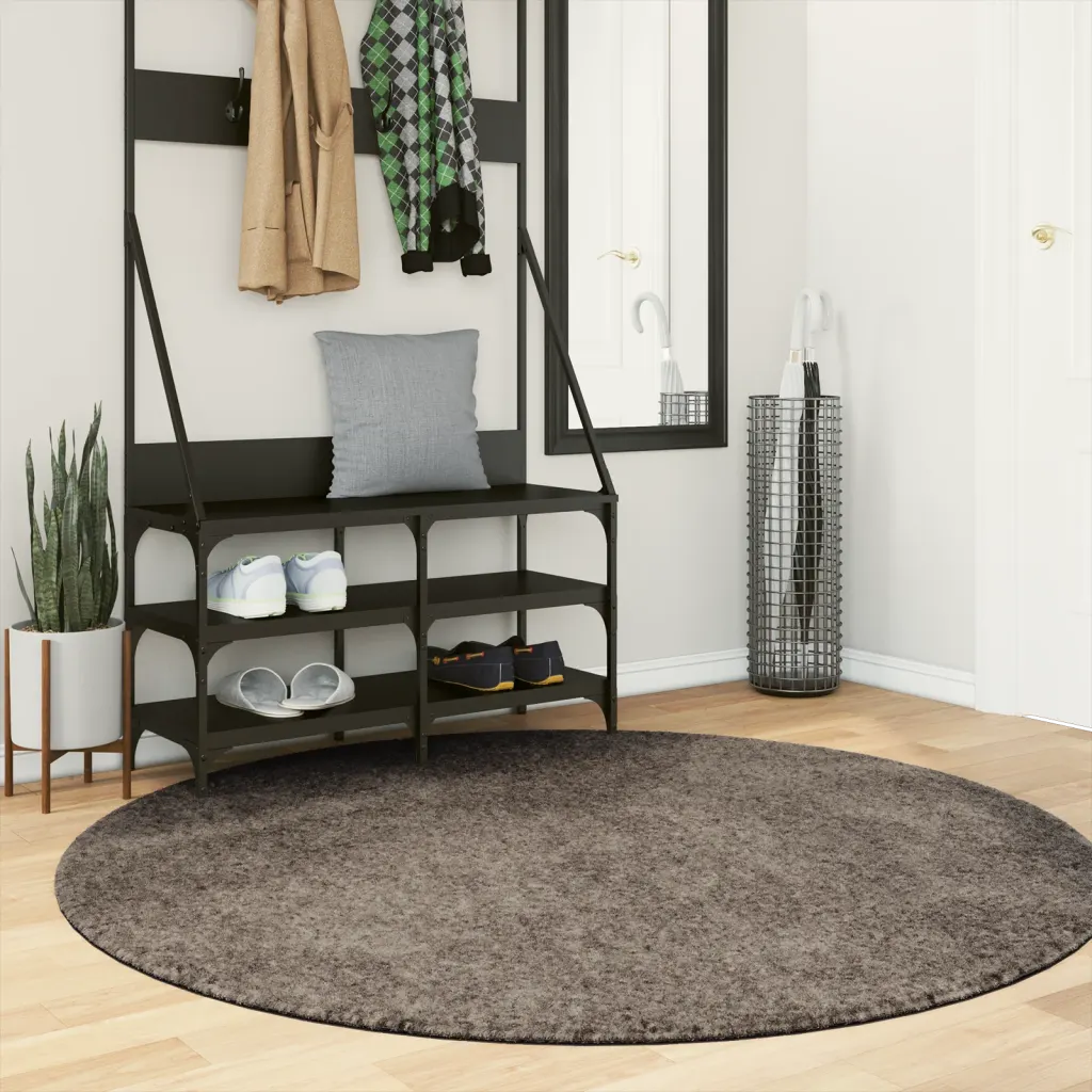 Ümmargune kõrge narmaga vaip ISTAN, läikiv, hall, libisemiskindla geelalusega, Ø 160 cm