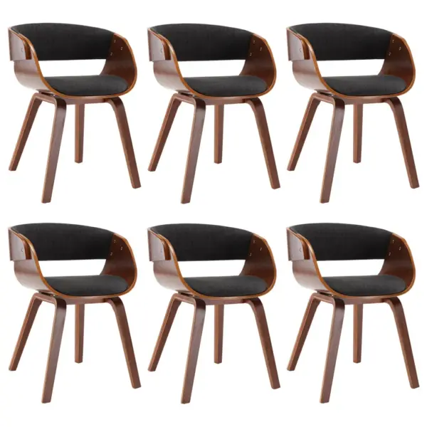 Polsterdatud söögitoolid 6 tk, hall kangas, painutatud puidust raam – 2