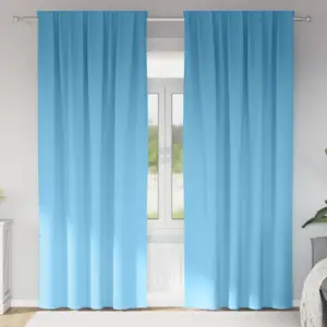 Pimendavad kardinad rõngaste ja konksudega, 2 tk, hele sinine, 260 x 140 cm, polüester