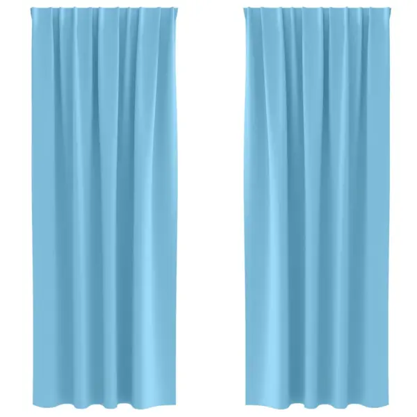 Pimendavad kardinad rõngaste ja konksudega, 2 tk, hele sinine, 260 x 140 cm, polüester – 2