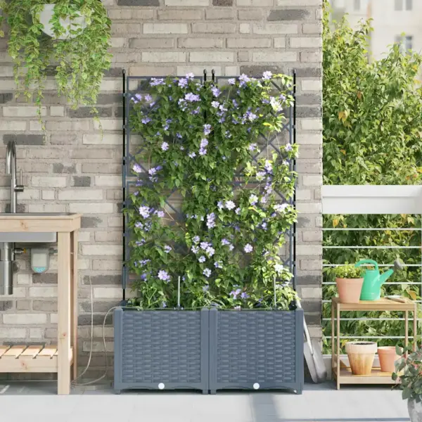 Aia istutuskast trellise ja kastmissüsteemiga, 2 tk, helehall teras, 80 x 40 x 142 cm – 3