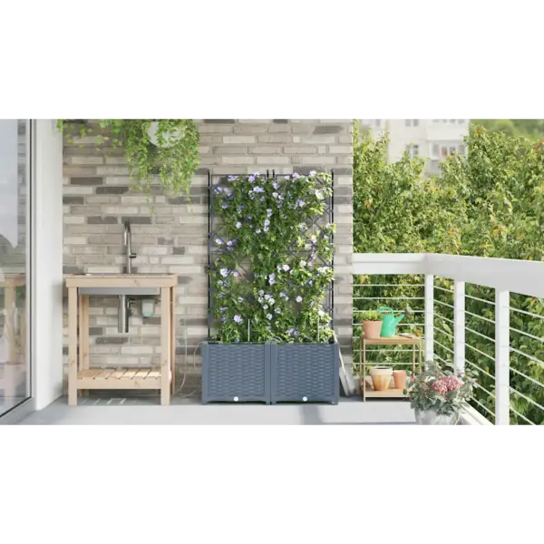 Aia istutuskast trellise ja kastmissüsteemiga, 2 tk, helehall teras, 80 x 40 x 142 cm – 4