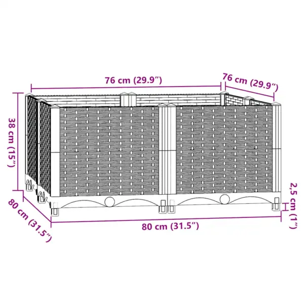 Helehall rotangimustriga taimekast, polüpropüleen, 80 x 80 x 38 cm - 6
