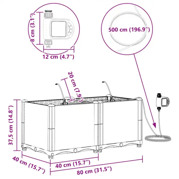 Aia istutuskastid kastmissüsteemiga, 2 tk, helehall teras, 80 x 40 x 37,5 cm – 10