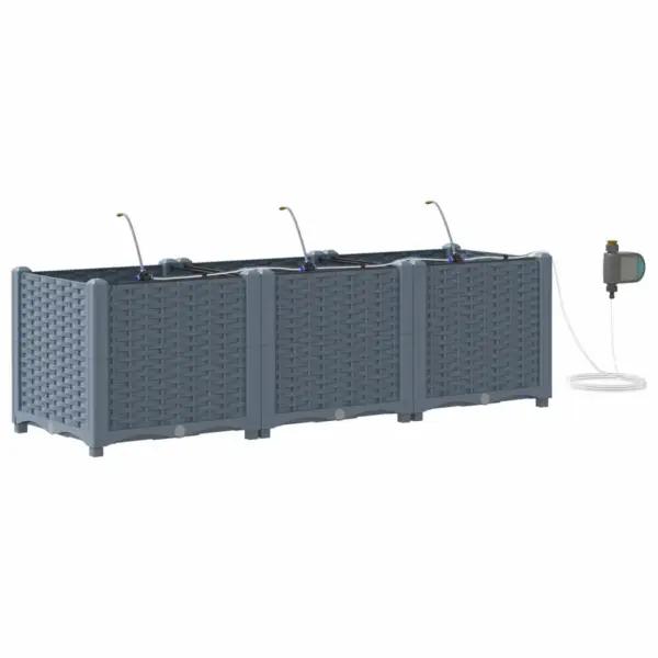 Terasest istutuskast kastmissüsteemiga, helehall, 3-osaline, 120 x 40 x 37,5 cm – 2