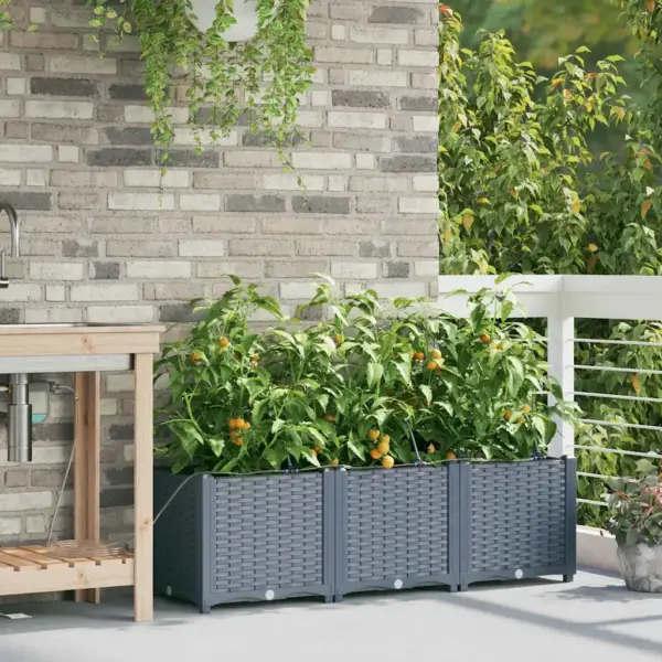 Terasest istutuskast kastmissüsteemiga, helehall, 3-osaline, 120 x 40 x 37,5 cm – 3