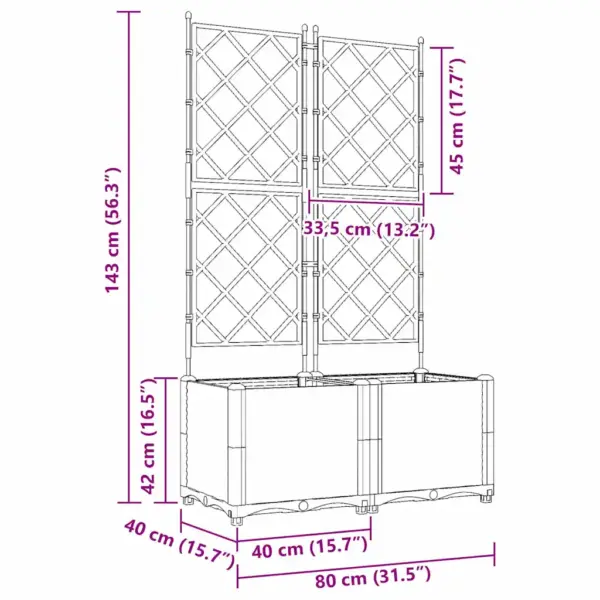 Helehall terasest istutuskast trellisega, 2 tk, 80 x 40 x 143 cm - 9