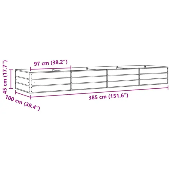 Helehall tsingitud terasest taimekast 385 x 100 x 45 cm – 11