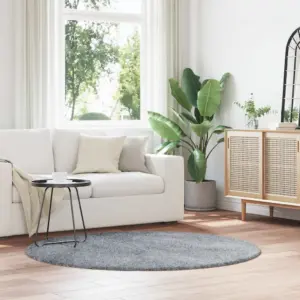 Ümmargune kõrge narmaga pikakarvaline vaip NAVARRA, helehall, 160 x 160 cm