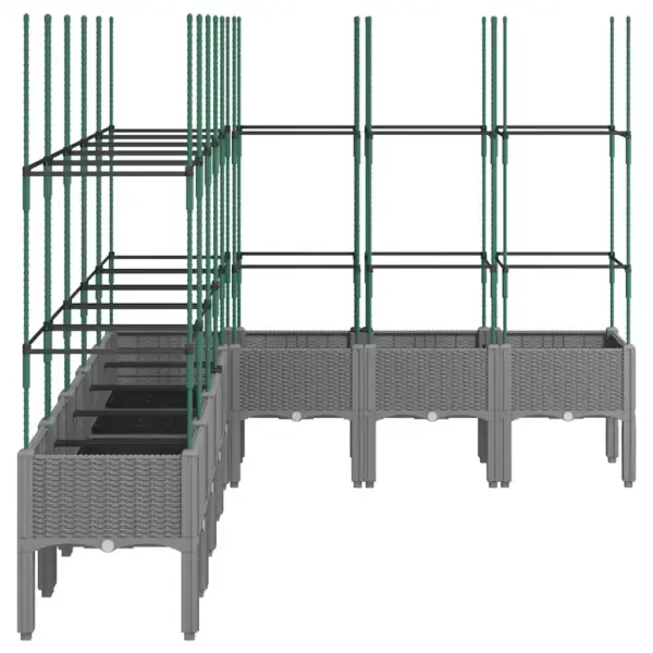 Võrega kõrgendatud taimekast, helehall rotangiviimistlus, PP, 200 x 160 x 142,5 cm – 4