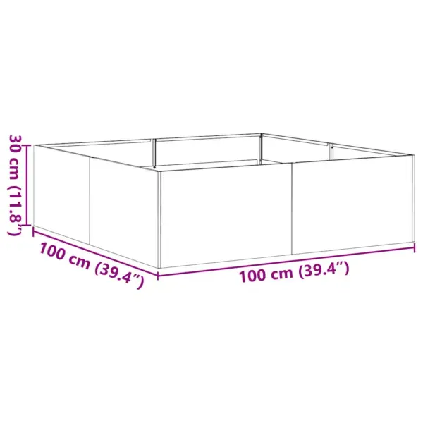 Ilmastikukindlast terasest taimekast, roostevärvi, 100 x 100 x 30 cm, avatud põhjaga – 11