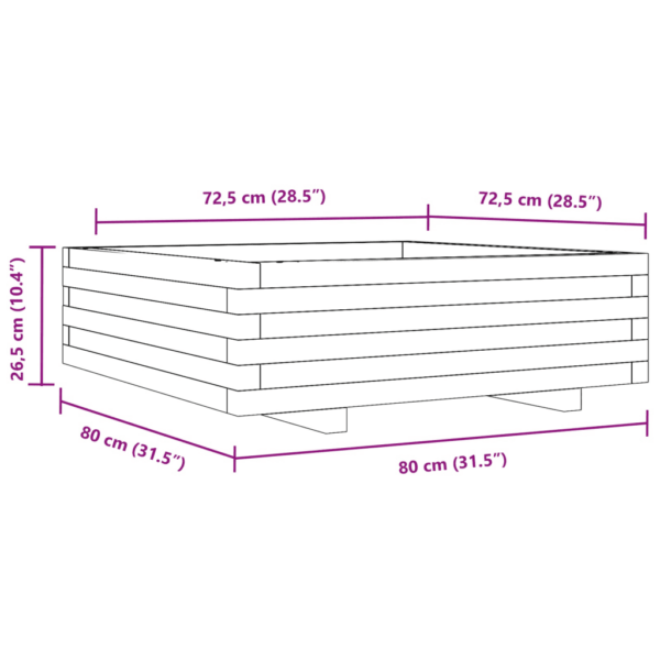 Puidust aia taimekast, 80 x 80 x 26,5 cm, survetöötlusega immutatud männipuit, pruun – 10