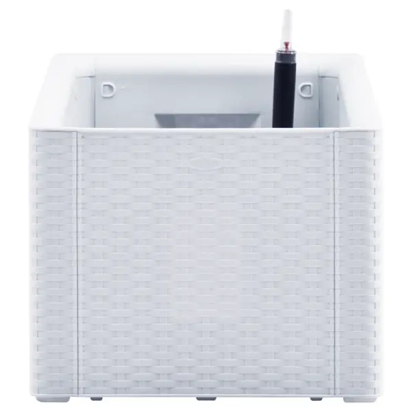 Isekastmissüsteemiga taimelava, rotangi välimusega, valge PP, 90 l, 100 x 43 x 33 cm – 4