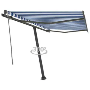 Iseseisev automaatne terrassivarikatus 350 x 250 cm, sinivalge triibuline, antratsiithall raam