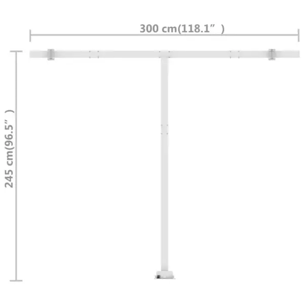Iseseisev käsitsi sissetõmmatav varikatus, 300 x 250 cm, kreemjasvalge, valge alumiiniumraamiga - 11