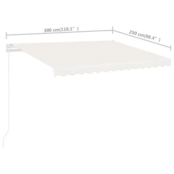 Iseseisev käsitsi sissetõmmatav varikatus, 300 x 250 cm, kreemjasvalge, valge alumiiniumraamiga - 12
