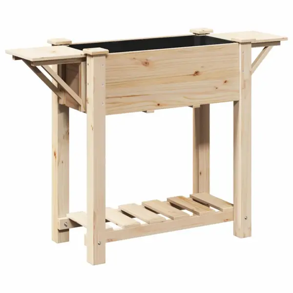 Kõrgendatud istutuskast riiuliga, beež kuusepuit, 111 x 37 x 76,5 cm - 2