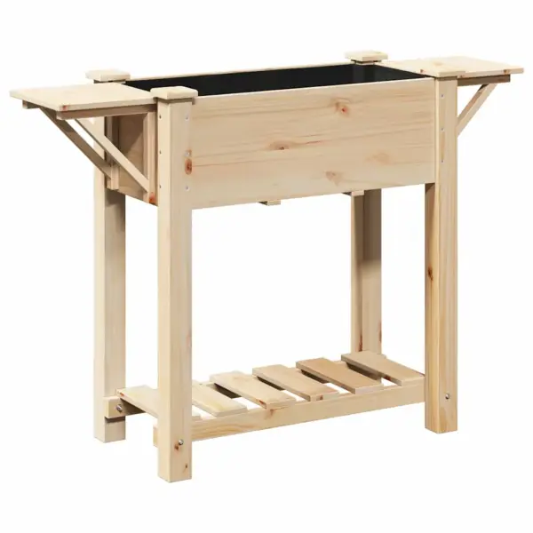 Kõrgendatud istutuskast riiuliga, beež kuusepuit, 111 x 37 x 76,5 cm - 7