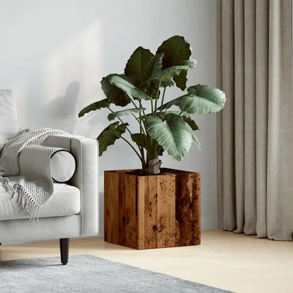 Ruudukujuline istutuskast vana puidu tooniga, tehispuit, 40 x 40 x 40 cm – 3