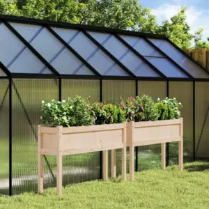 Jalgadega puidust taimekastid, 2 tk, töötlemata männipuit, 110 x 31 x 70 cm