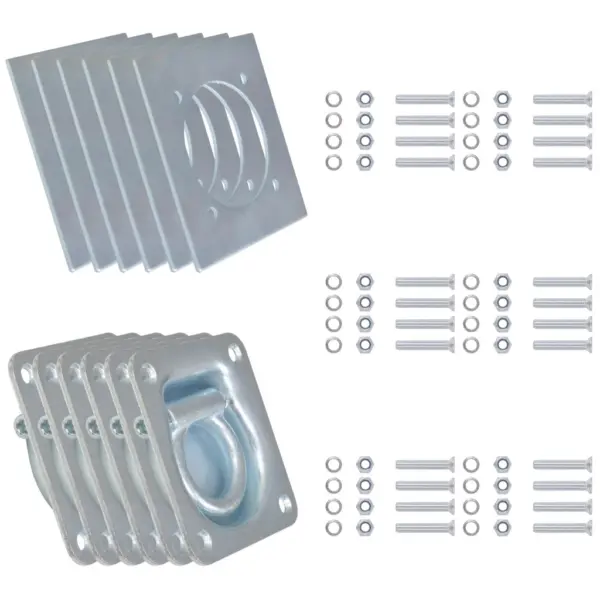 Järelkäru sidumisrõngad tagaplaatidega, 6 tk, tsingitud teras, 2000 kg – 2