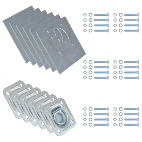 Järelkäru sidumisrõngaste komplekt tagaplaatidega, 6 tk, tsingitud teras, 2000 kg – 2