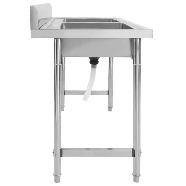 Professionaalne köögivalamu kahe kraanikausiga pritsmekaitsmega, roostevaba teras, 120 x 60 x 85 cm – 4