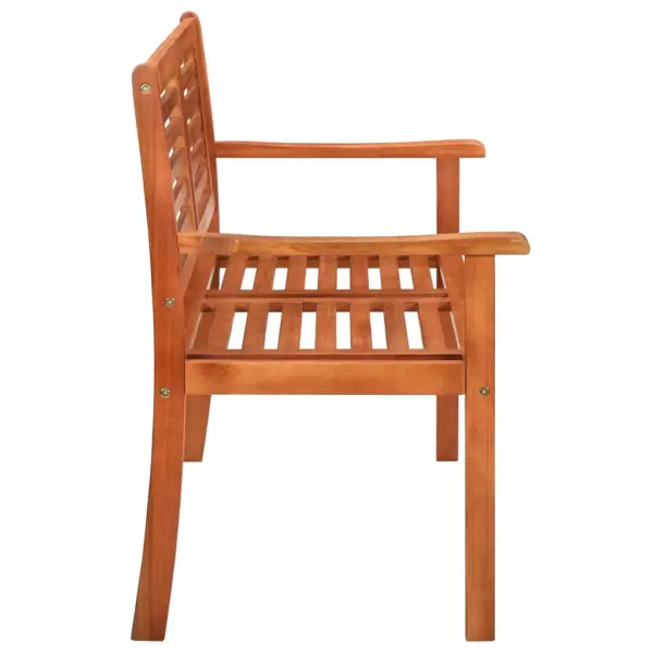 Kahekohaline eukalüptipuidust aiapink käetugede ja kreemjasvalge istmepadjaga, 120 cm – 4