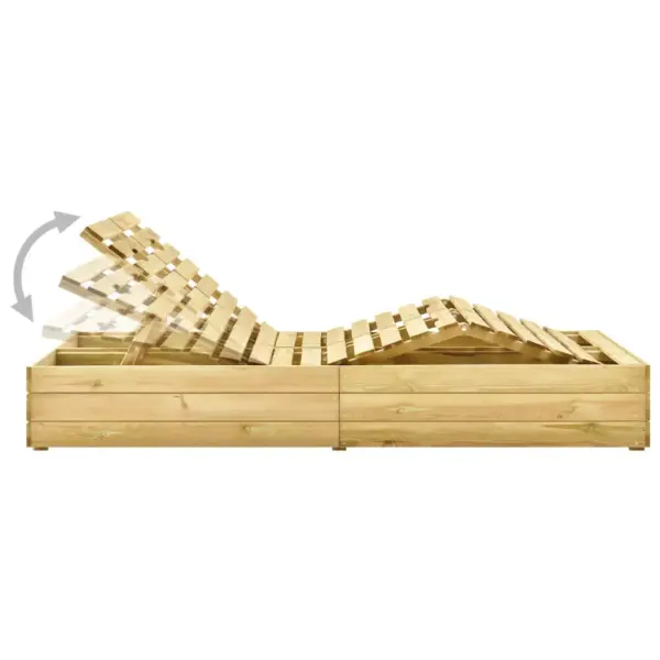 Kahekohaline päevitustool punaste patjadega, roheimmutatud männipuit – 3