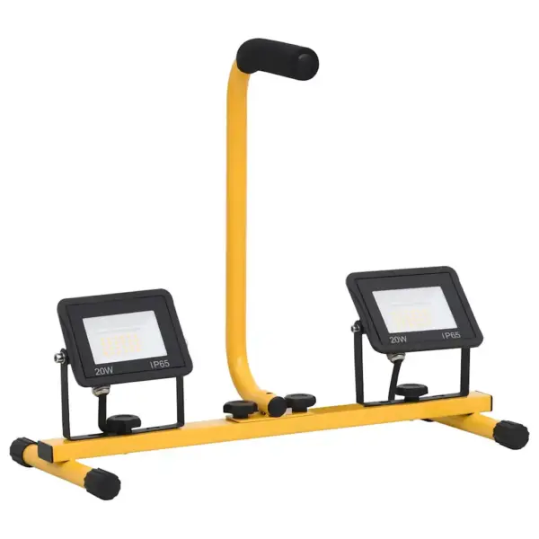 Käepidemega kahekordne LED-töölamp 2 x 20 W, külm valge, must-kollane – 5