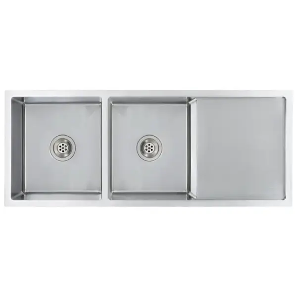 Käsitsi valmistatud kahekordne köögivalamu nõrutusalusega, harjatud roostevaba teras, hõbedane, 111,5 x 44 x 20 cm – 2