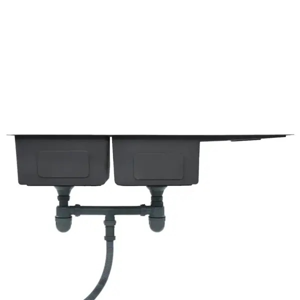 Käsitsi valmistatud kahekordne köögivalamu nõrutusalusega, harjatud roostevaba teras, hõbedane, 111,5 x 44 x 20 cm – 5